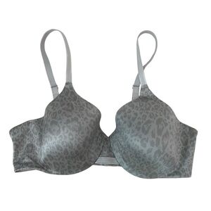 Bali Gray Animal Print Bra Back Smoothing 36C Satin Seamless Padded Cup